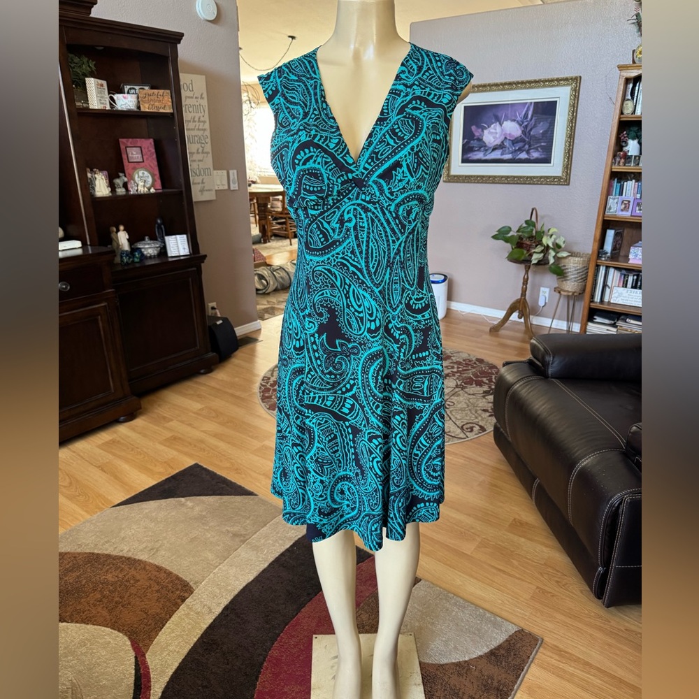 EnFocus Studio teal & black sleeveless Vneck dress-size 10